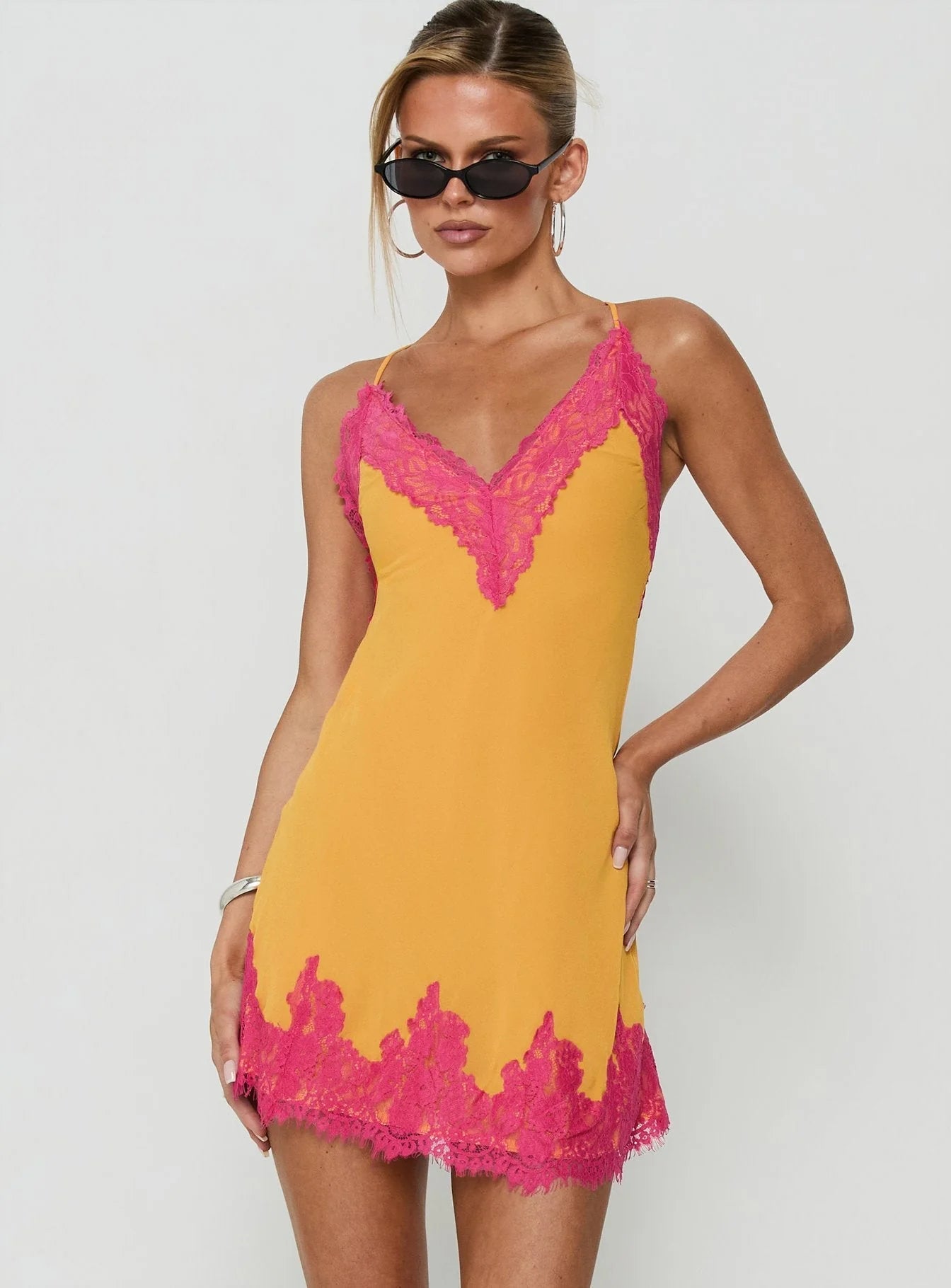 Call My Lover Mini Dress – Gold/Fuchsia