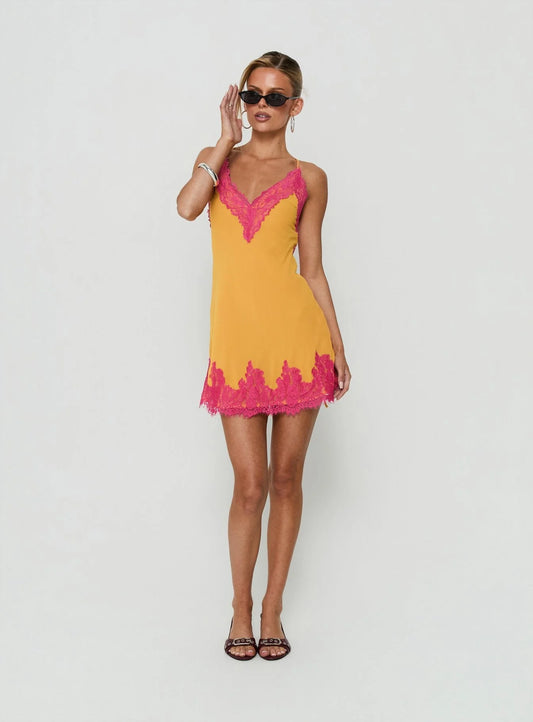 Call My Lover Mini Dress – Gold/Fuchsia