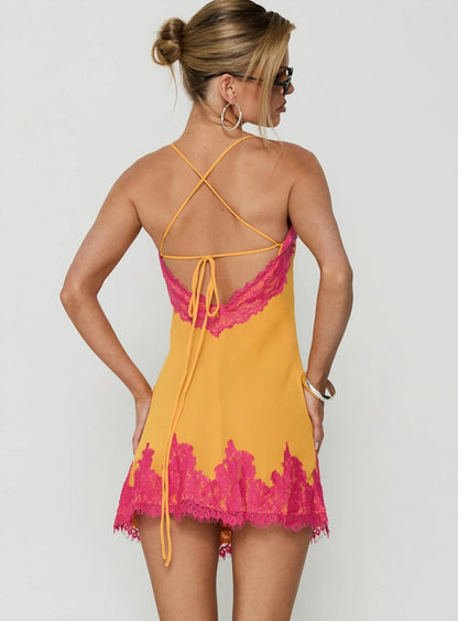 Call My Lover Mini Dress – Gold/Fuchsia