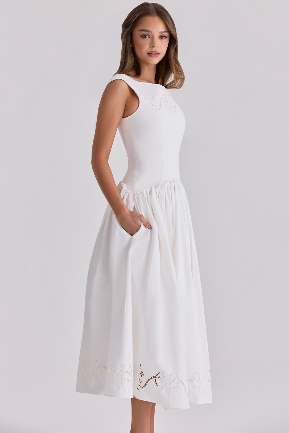 White Cotton Broderie Maxi Dress