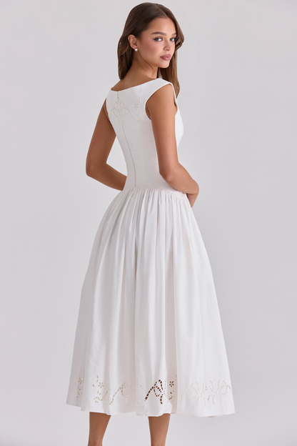 White Cotton Broderie Maxi Dress