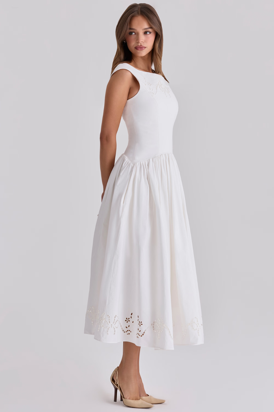 White Cotton Broderie Maxi Dress