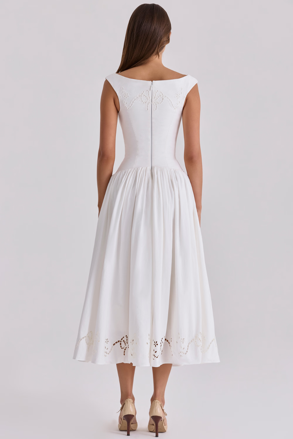 White Cotton Broderie Maxi Dress