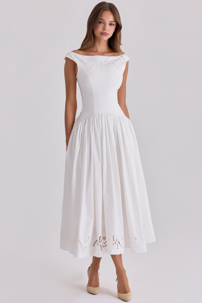 White Cotton Broderie Maxi Dress