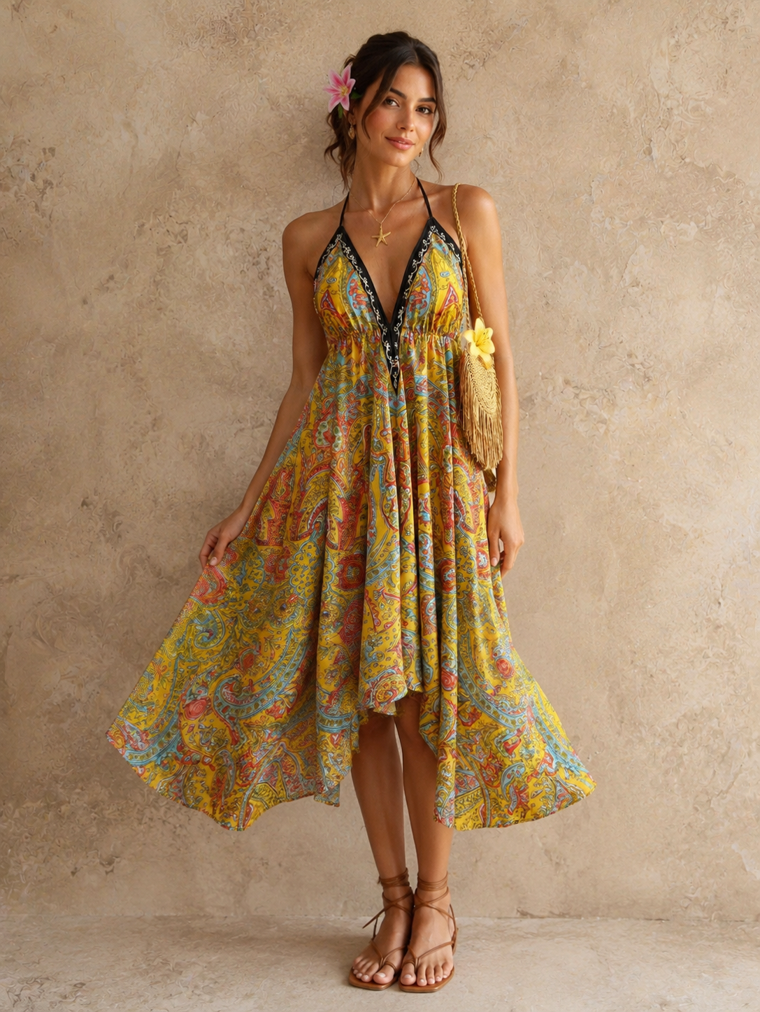 Golden Paisley Breeze Dress