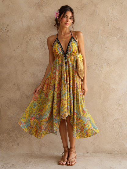 Golden Paisley Breeze Dress