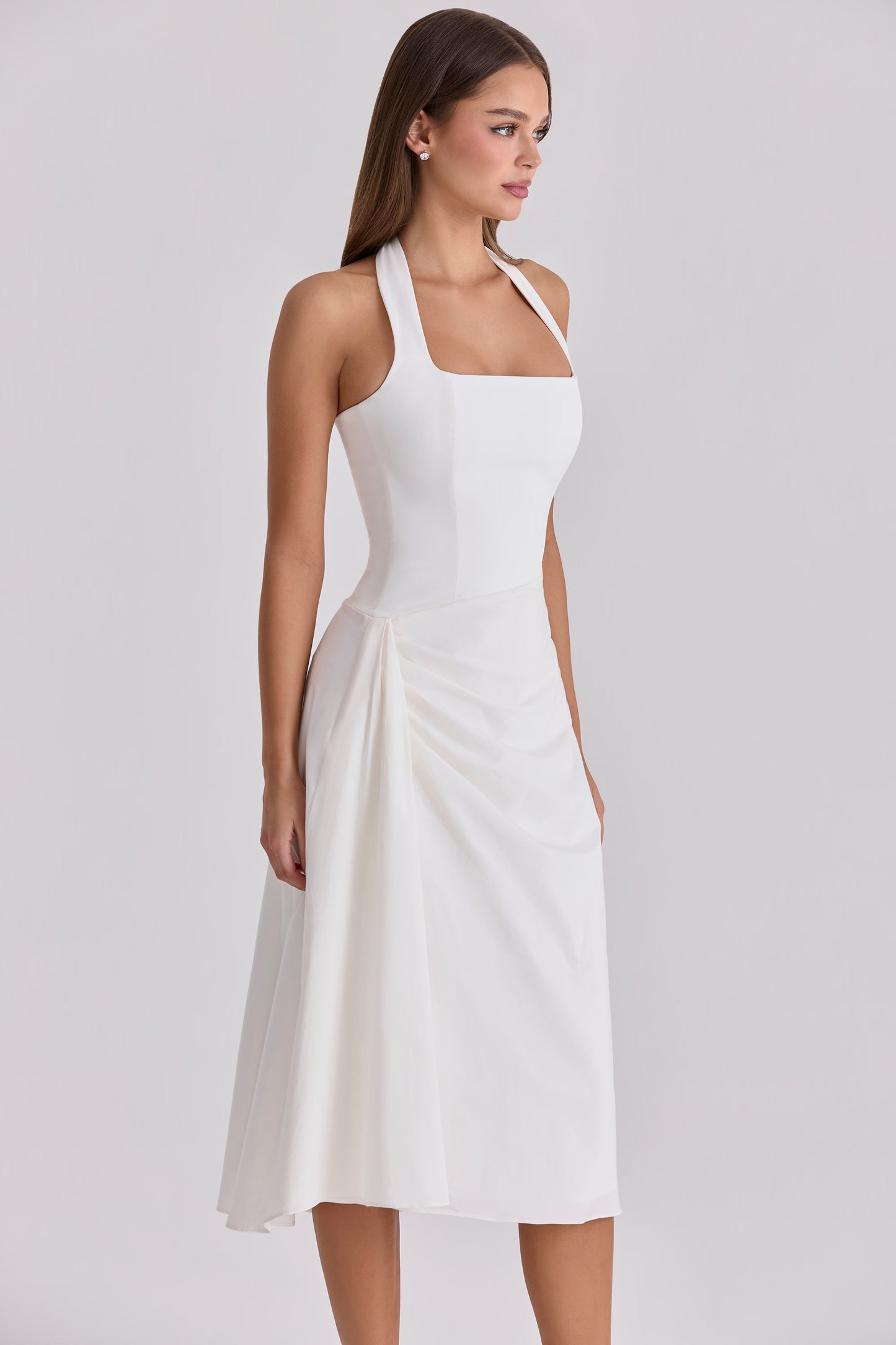 white halter neck cotton midi dress